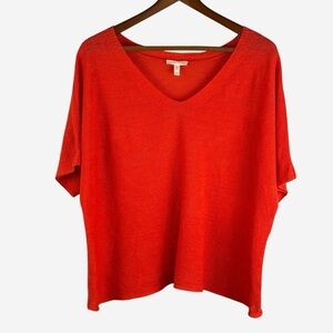 Eileen Fisher Organic Linen V-Neck Top L Lightweight Breathable Orange